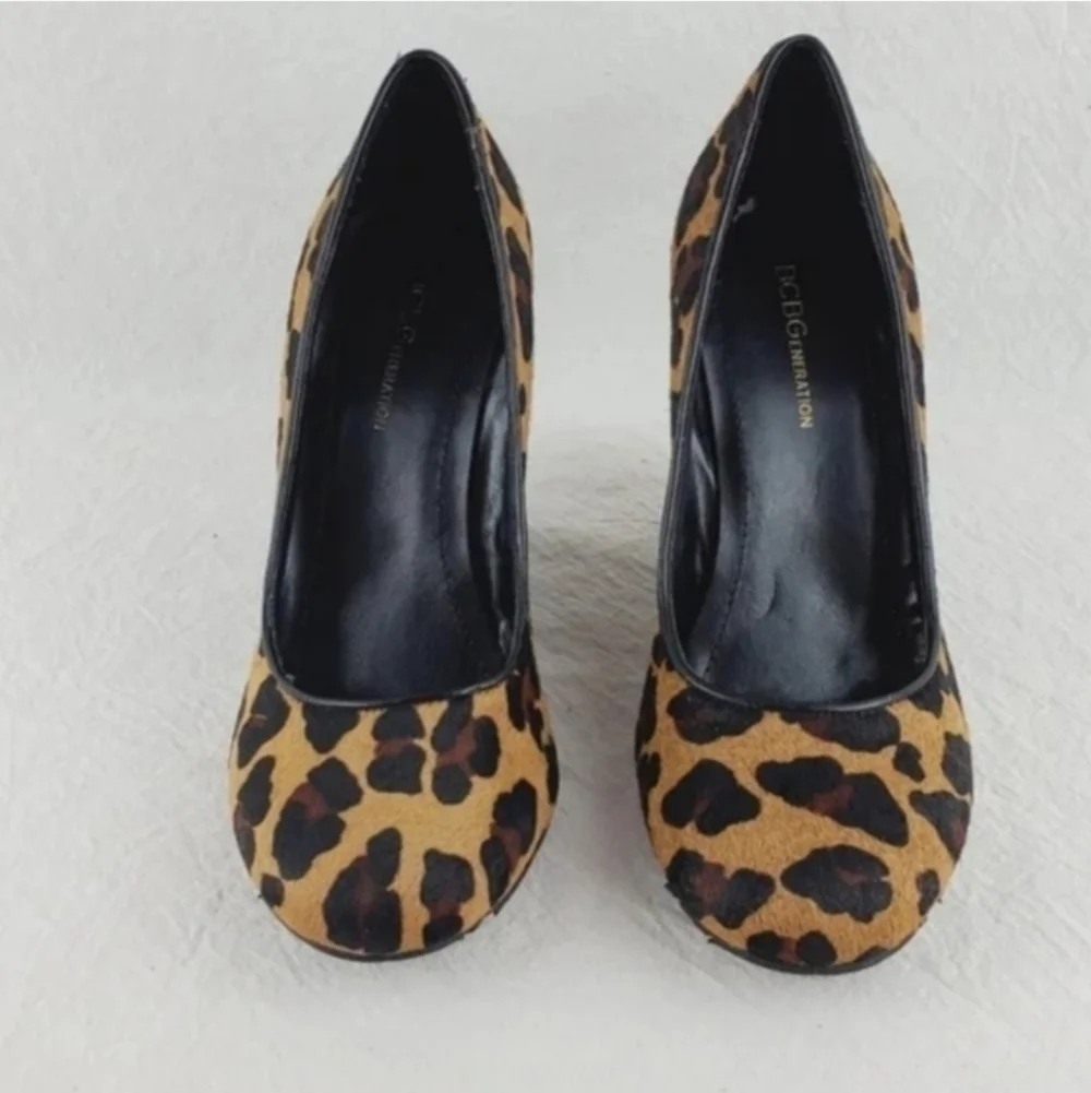 BCBGeneration leapard print real cow fur wedge shoes 6.5